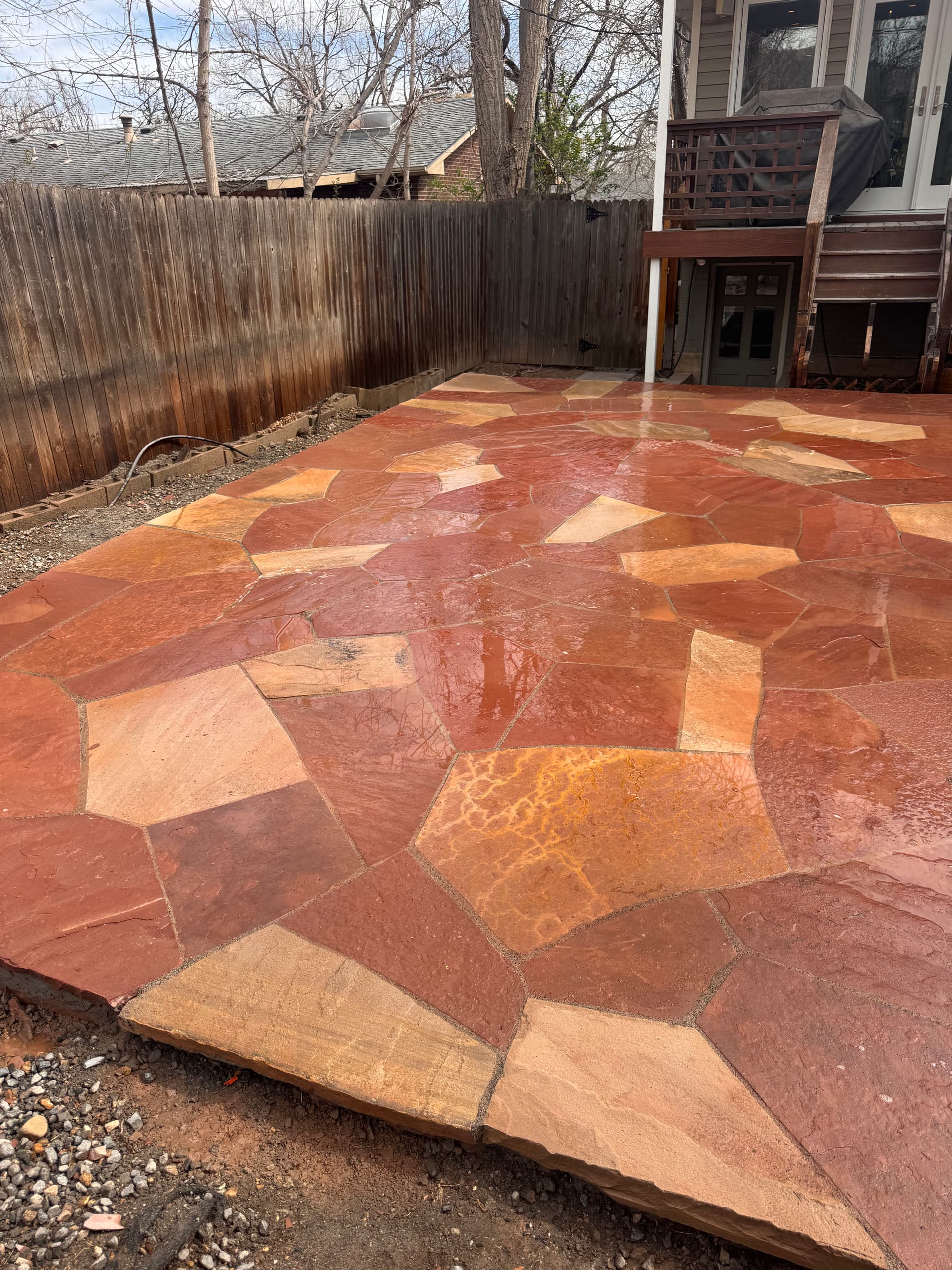 Buff and Colorado Red Flagstone Patio Laid Tight and Clean